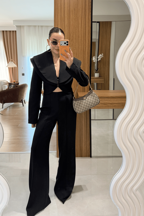 Priel Siyah Tasarım Blazer Pantolon Takım