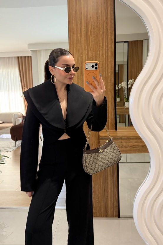 Priel Siyah Tasarım Blazer Pantolon Takım