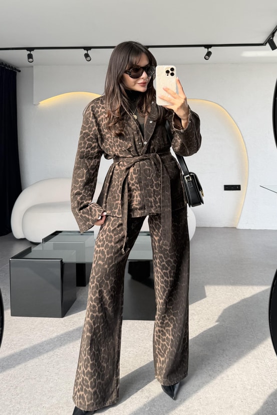 Purenza Leopar Denim Pantolon
