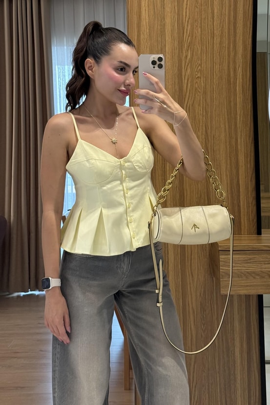 Raylin Sarı Poplin Crop