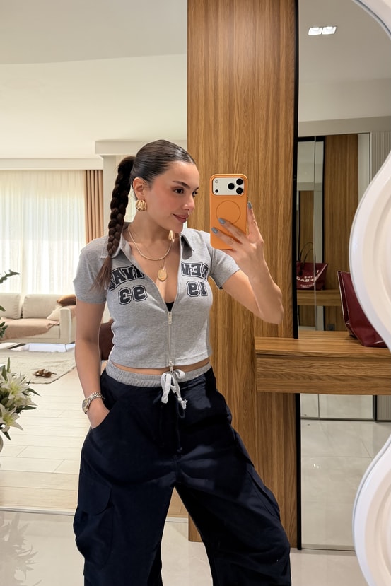Revival Gri Fermuarlı Tshirt