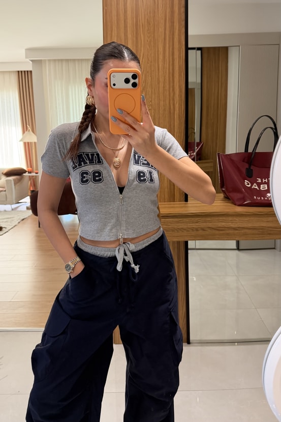 Revival Gri Fermuarlı Tshirt