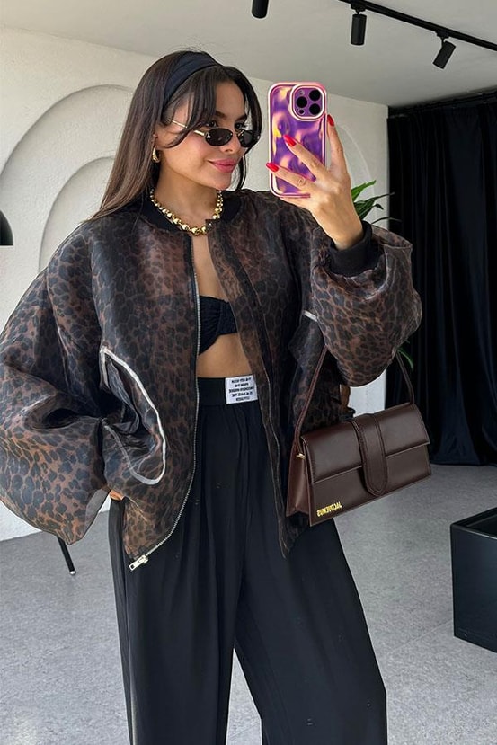 Riley Organze Tül Leopar Ceket