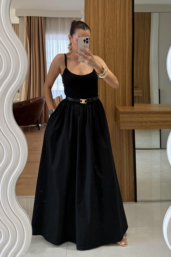 Riri İnce Askılı Maxi Balon Elbise