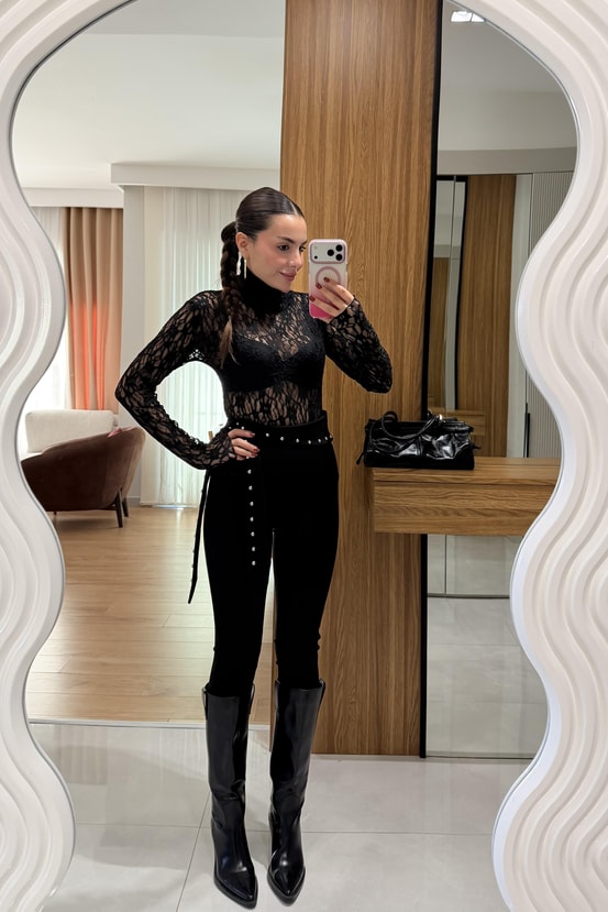Rowena Siyah Drop Taşlı Çelik Tayt