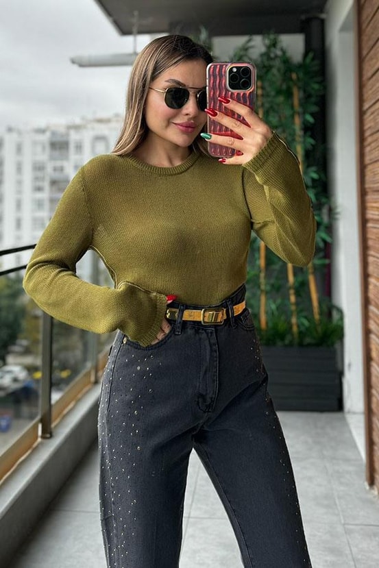 Rufi Örme Yağ Yeşil Bluz 