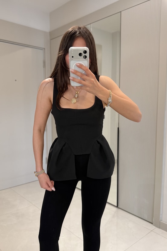 Russie Siyah Peplum Bluz