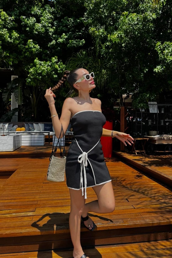 Samba Siyah Çizgi Geçişli Basic Triko Elbise