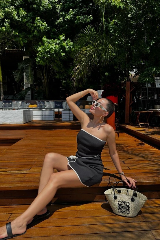 Samba Siyah Çizgi Geçişli Basic Triko Elbise