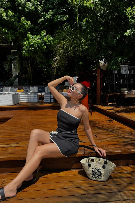 Samba Siyah Çizgi Geçişli Basic Triko Elbise