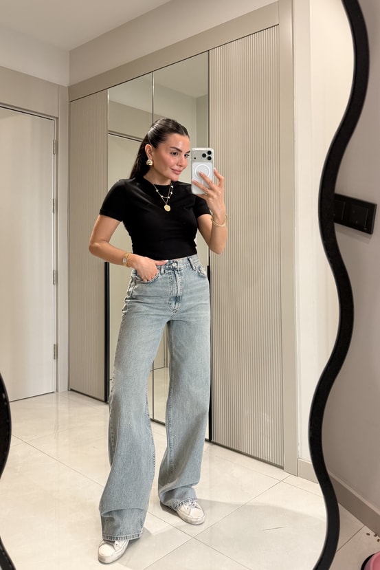 Seize Siyah Basic Slim Fit Crop Bluz