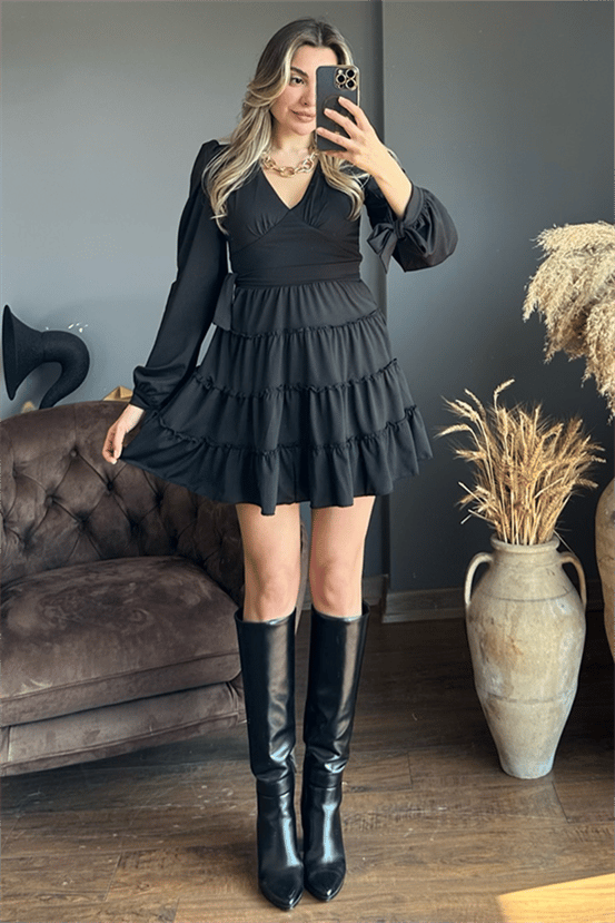 Siyah mini kat kat elbise
