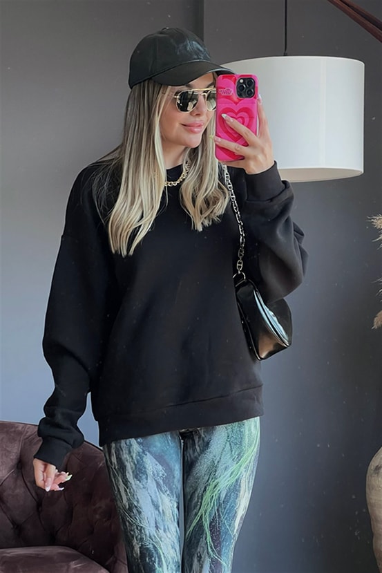 Siyah oversize basic sweat 