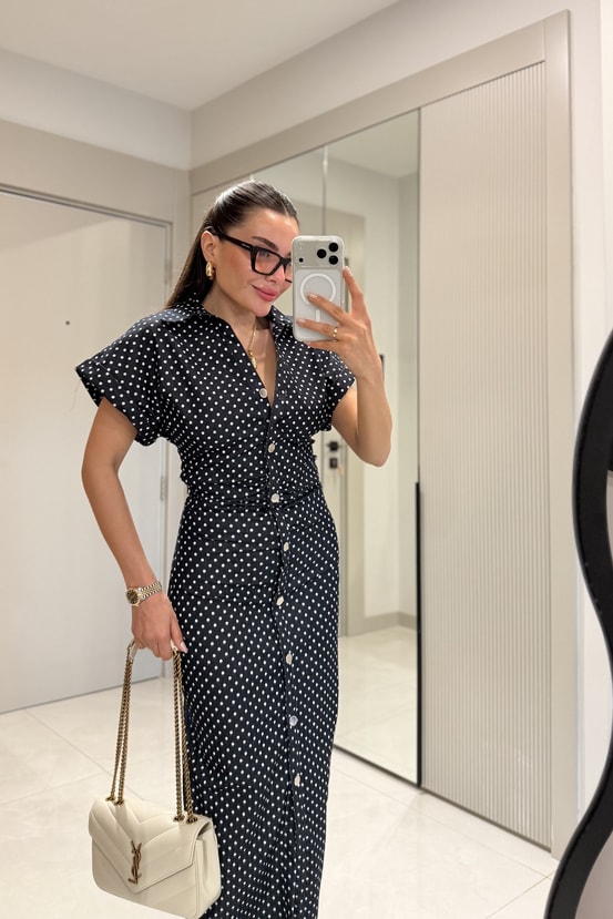 Stanka Puantiyeli Denim Elbise