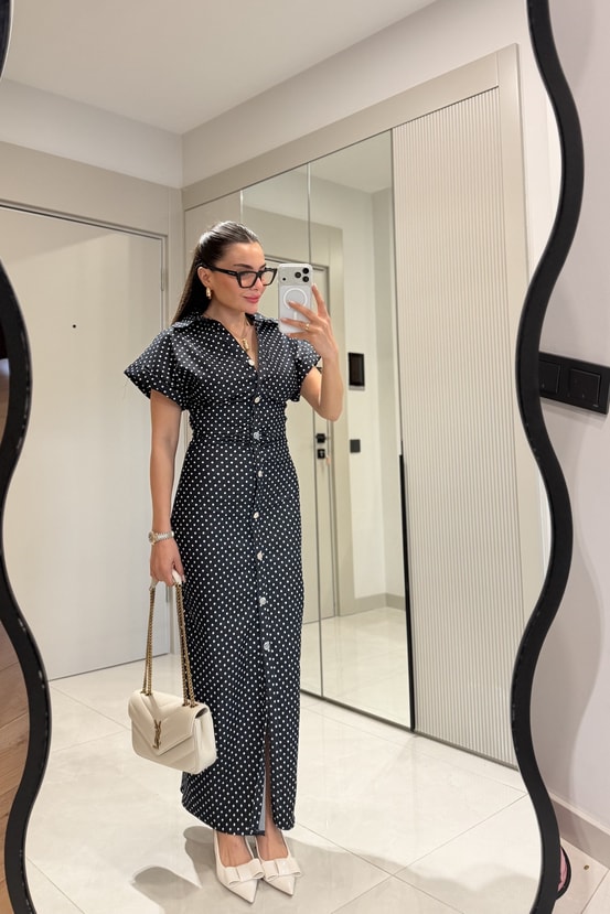 Stanka Puantiyeli Denim Elbise