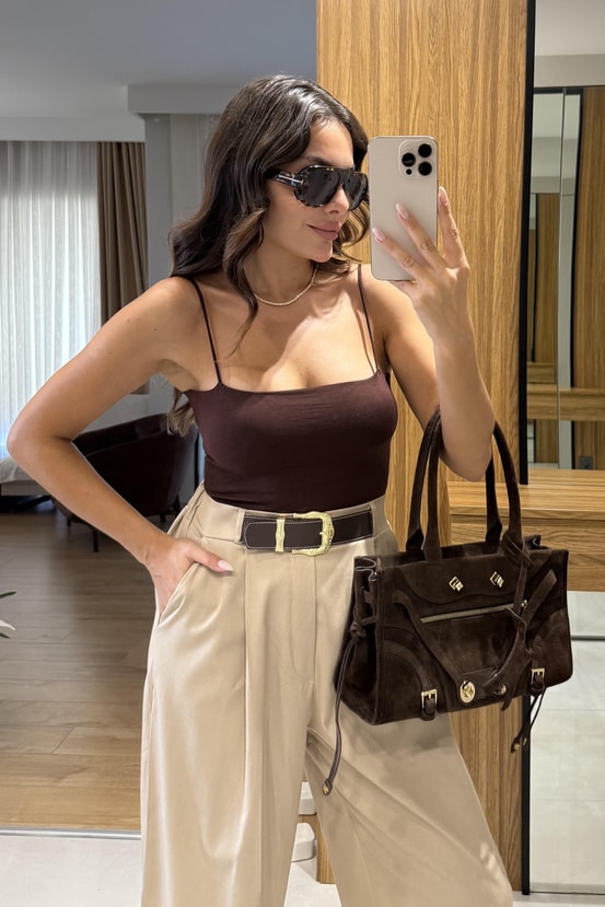 Stefany Kahve Askılı Crop