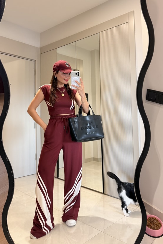 Stores Bordo Şeritli Modal Eşofman Takımı