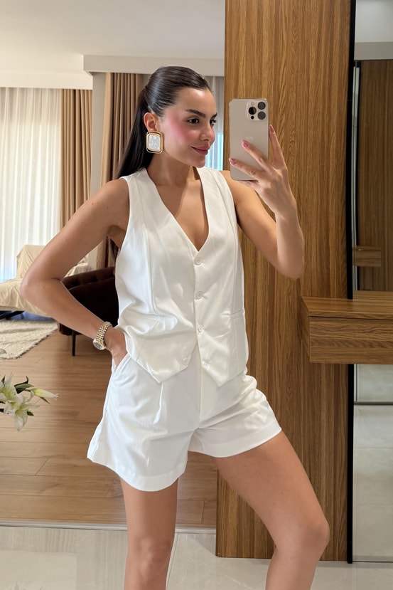 Suero Beyaz Yelek Şort Takım 