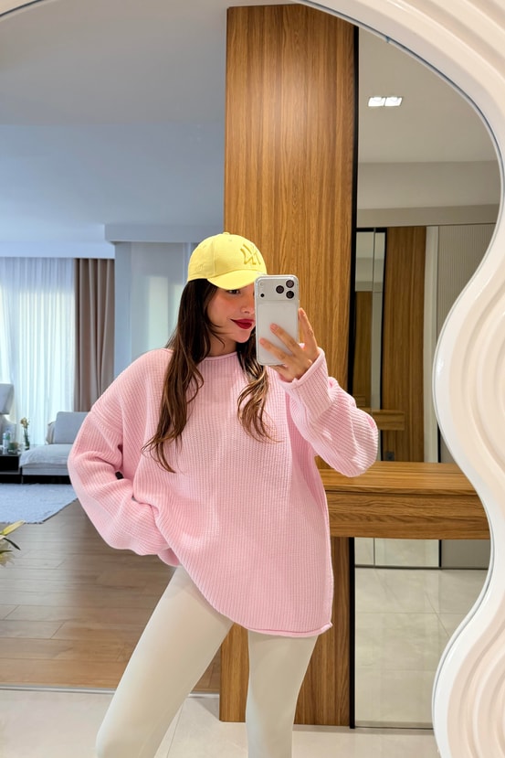 Tini Pembe Bisiklet Yaka Kazak 