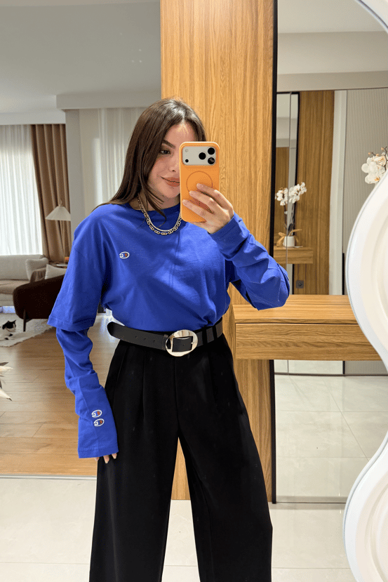 Vance Lacivert Parça Kollu Basic Tshirt