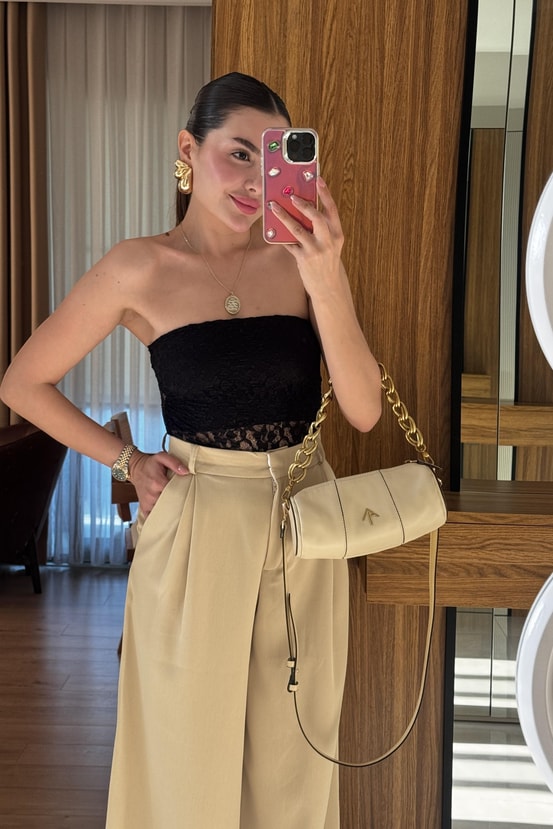 Velira Siyah Straplez Dantel Bodysuit 
