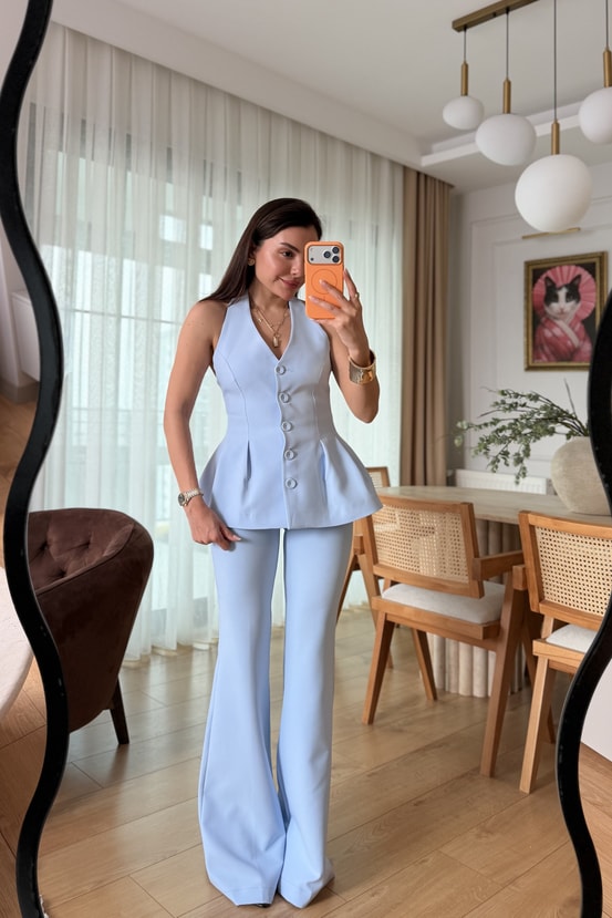Velora Bebe Mavi Premium Yelekli Takım
