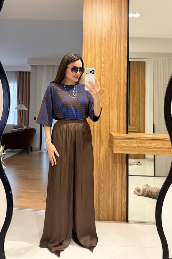 Vespera Mavi Çizgili Oversize Tshirt
