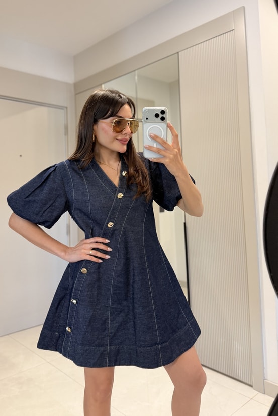 Vienna Denim Balon Kol Elbise