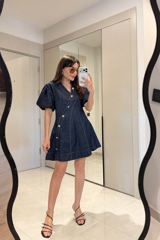 Vienna Denim Balon Kol Elbise