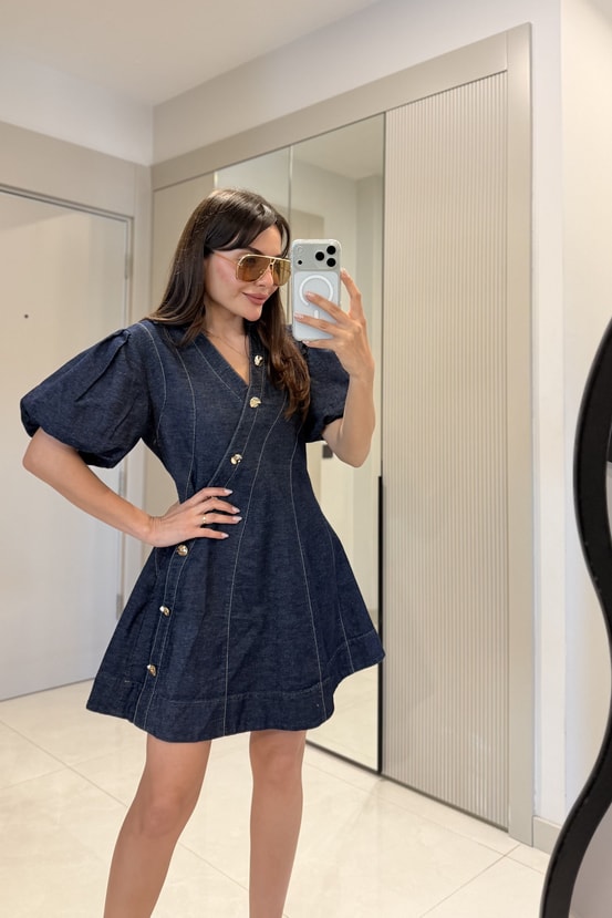 Vienna Denim Balon Kol Elbise