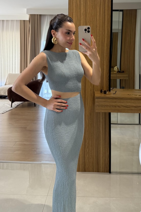 Walnet Mint Bel Dekolteli Elbise