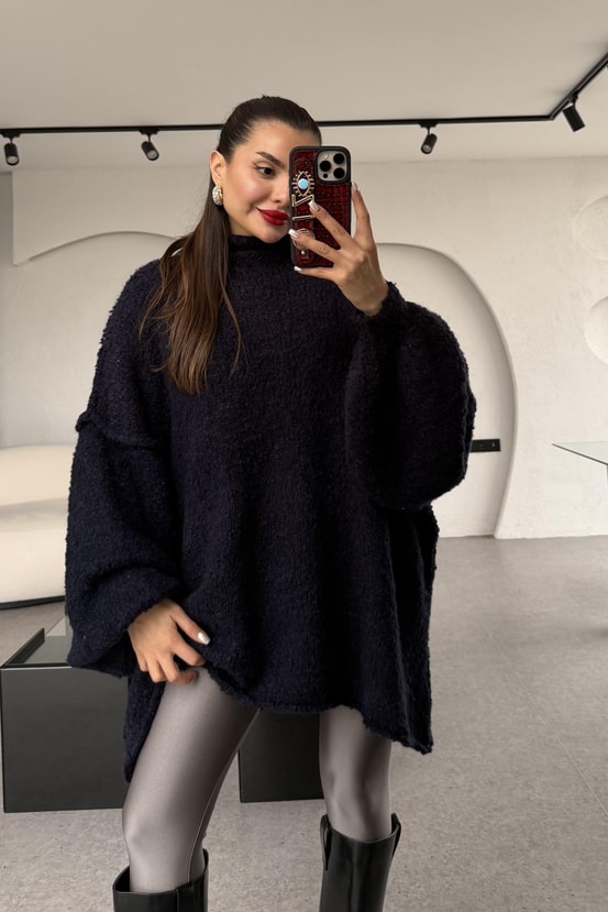 Waspe Lacivert Oversize Yumoş Kazak