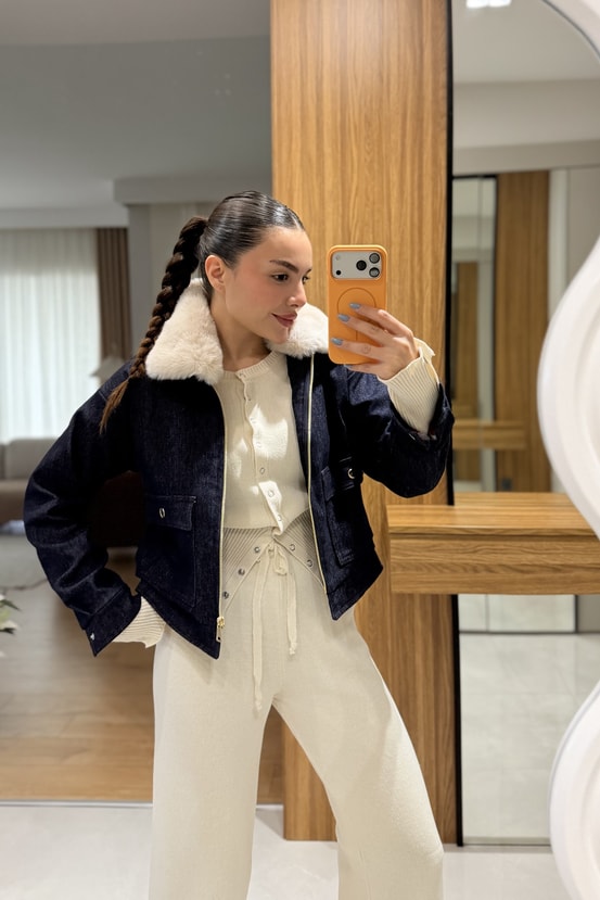 Welma Krem Çıtçıt Düğmeli Triko Takım