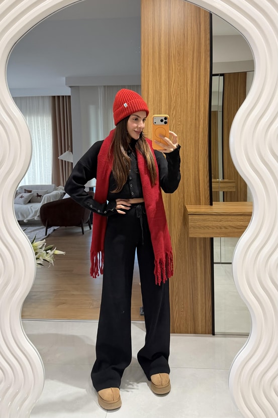 Welma Siyah Çıtçıt Düğmeli Triko Takım