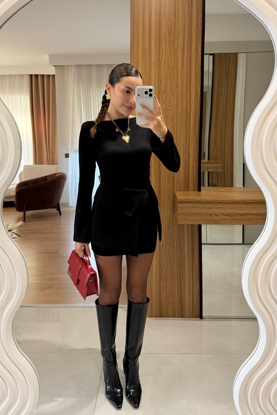 Whitney Siyah Etekli 2 Parça Elbise 