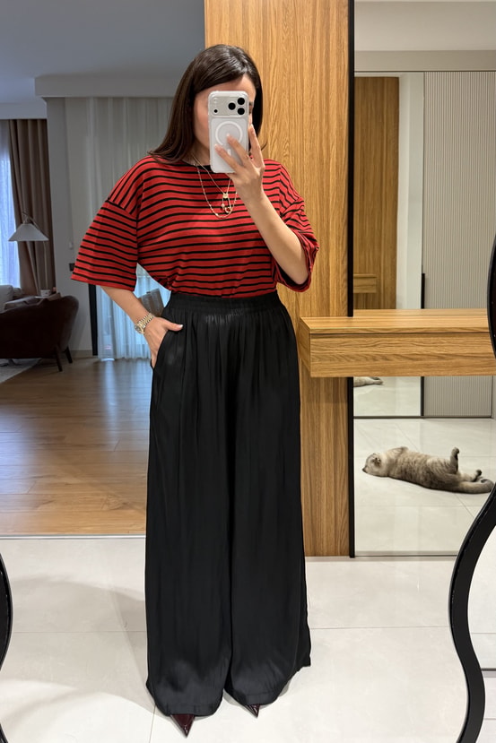 Zelda Kırmızı Çizgili Oversize Tshirt