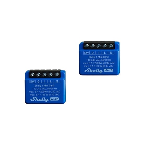 Shelly 1Mini Gen3 enerji ölçümlü akıllı röle 2’li ürün görünümü