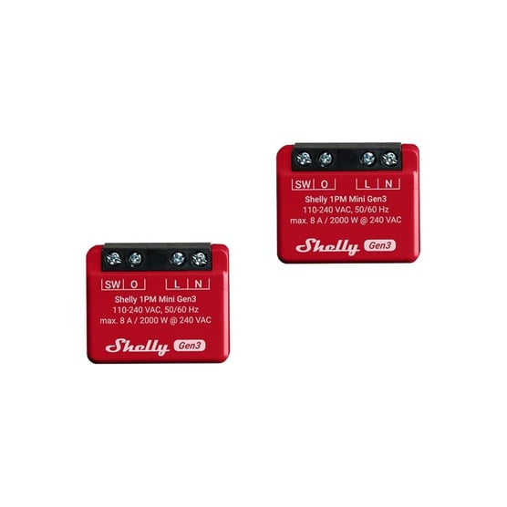 Shelly 1PM Mini Gen3 enerji ölçümlü akıllı röle 2’li ürün görünümü