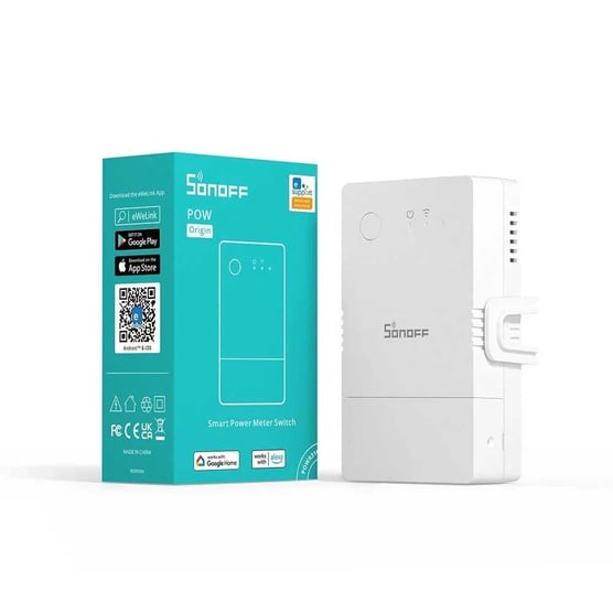 SONOFF POWR316 akıllı enerji ölçer röle kutu ve ürün görseli