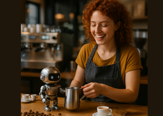 Modern kafede robotik kahve asistanı