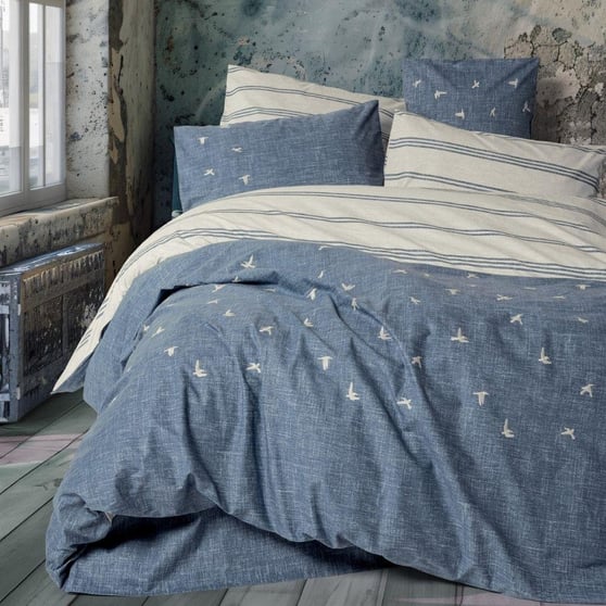 Cotton Box Klein Nakışlı Ranforce Çift Kişilik Nevresim Takımı Ceria Lacivert
