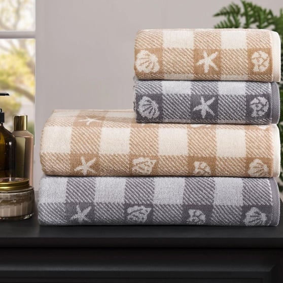 Özdilek Shell Plaid Gri-Bej Kadife Havlu