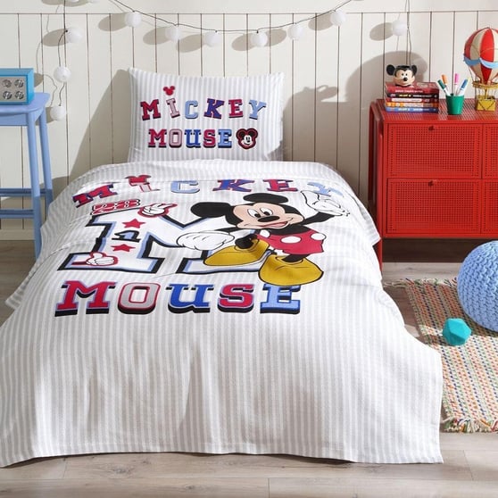 Özdilek Mickey Mouse Collage Tek Kişilik Disney Lisanslı Lastikli Çarşaf Çocuk Pike Takımı
