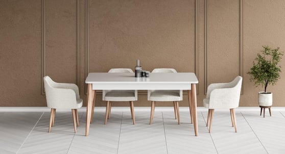 Polo Ünitesiz Yemek Odası Takımı Aynalı 6 Sandalyeli Krem
