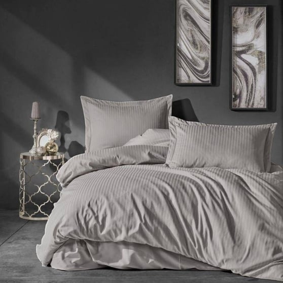 Cotton Box Elegant Stripe Saten Çift Kişilik Nevresim Takımı Bej