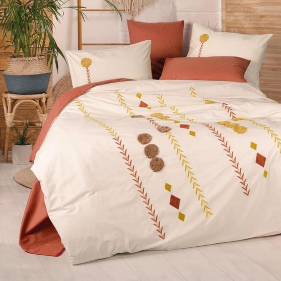 Cotton Box Puff Nakışlı Çift Kişilik Nevresim Takımı Amaris Kiremit