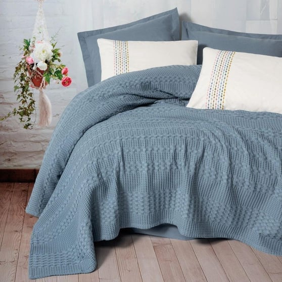 Cotton Box Aura Tek Kişilik Pike Takımı Pebble Indigo