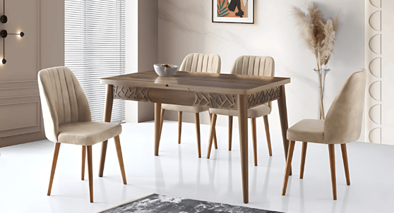 Mira Masa Takımı (MA-1222 Mira Masa Haliç Ceviz/4 Ad.AF-463 Alfa Sandalye D-04)