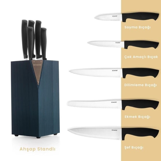 Schafer 1S6427-14005-YSL01 Solide Standlı Bıçak Seti-6 Parça-Yeşil
