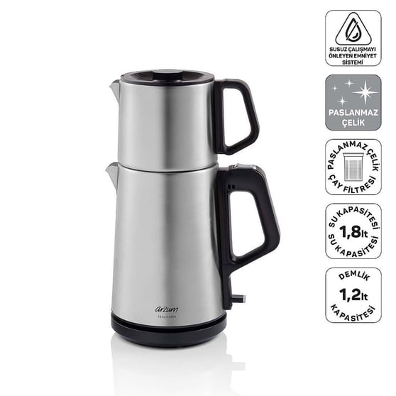 Arzum AR3149-0600 Teacharm Paslanmaz Çelik Çay Makinesi 1.8 L + 1.2 L